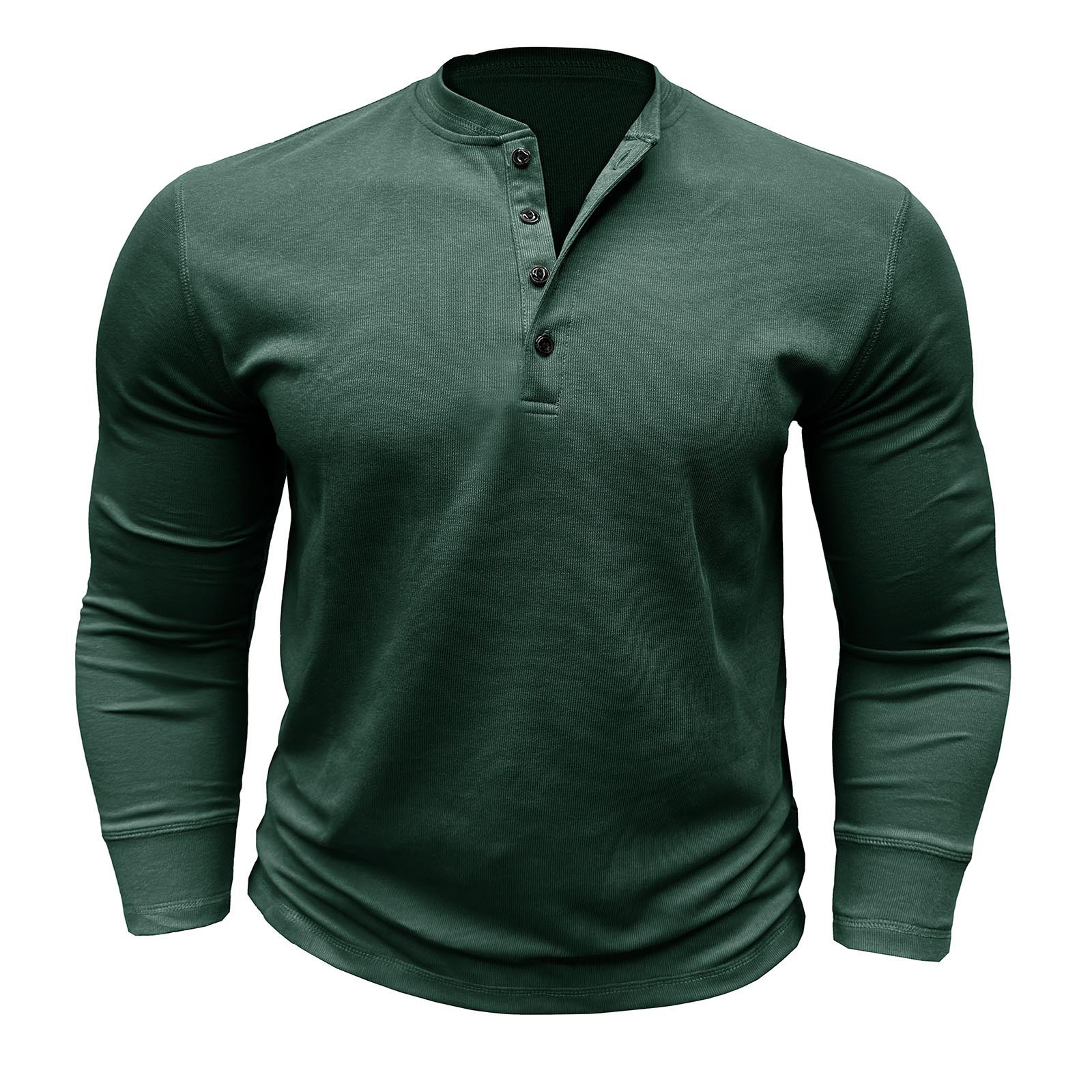 Camiseta de manga larga con botones y color liso para hombre, para otoño, mezcla de poliéster, cómoda e informal, varias tallas disponibles.